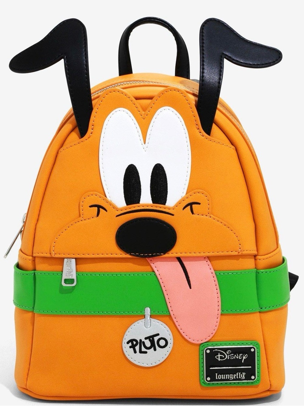 Loungefly Orange Pluto Kids Mini Backpack with Green Belt and Black Ears